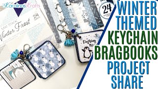 Winter Themed Keychain Mini Album Brag Books Project Share using Small Scraps, Journal Ideas