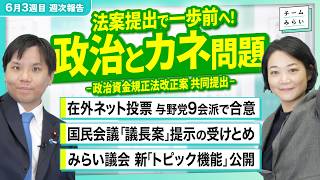 【週次報告】[政治とカネ問題]法案提出！企業団体献金の全面禁止を／[在外ネット投票]9会派で合意／消費減税と給付[議長案]受けとめは?【2026/6/12-19｜チームみらい】#高山聡史 #武藤かず子