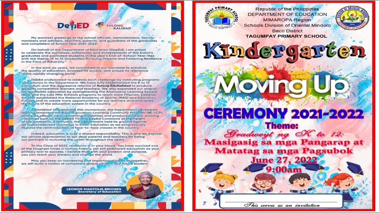 KINDERGARTEN MOVING UP SAMPLE PROGRAM WITH SOFT COPY