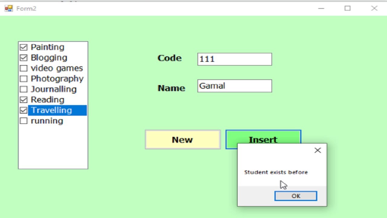 VB.net Tutorial insert all items from checkedlistbox into SQL server without duplicate values
