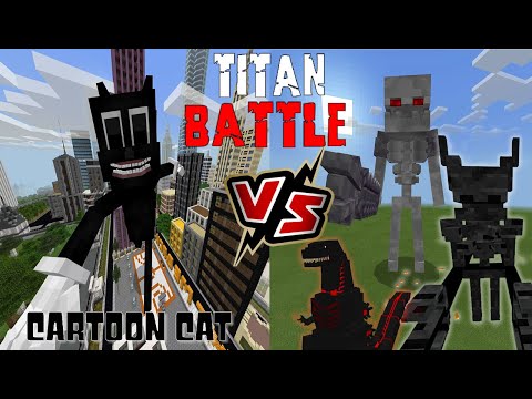 CoolFire Gaming - Cartoon Cat TITAN VS Shin Godzilla, Prime Skeleton Titan, Black Demon Wither TITAN [Minecraft PE]