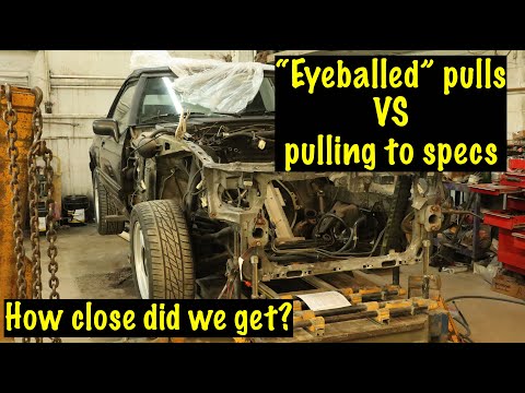 Pulling the frame rails back to spec and fitting the new parts on the fox body Mustang GT