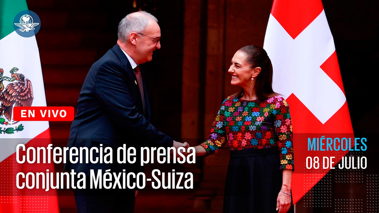 Sheinbaum encabeza conferencia de prensa México-Suiza. 8 de julio de 2026
