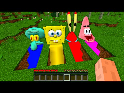 I found SECRET PAW PATROL SPONGEBOB, SQUIDWARD, MR CRABS and PATRICK UNDERGROUND BASE in Minecraft