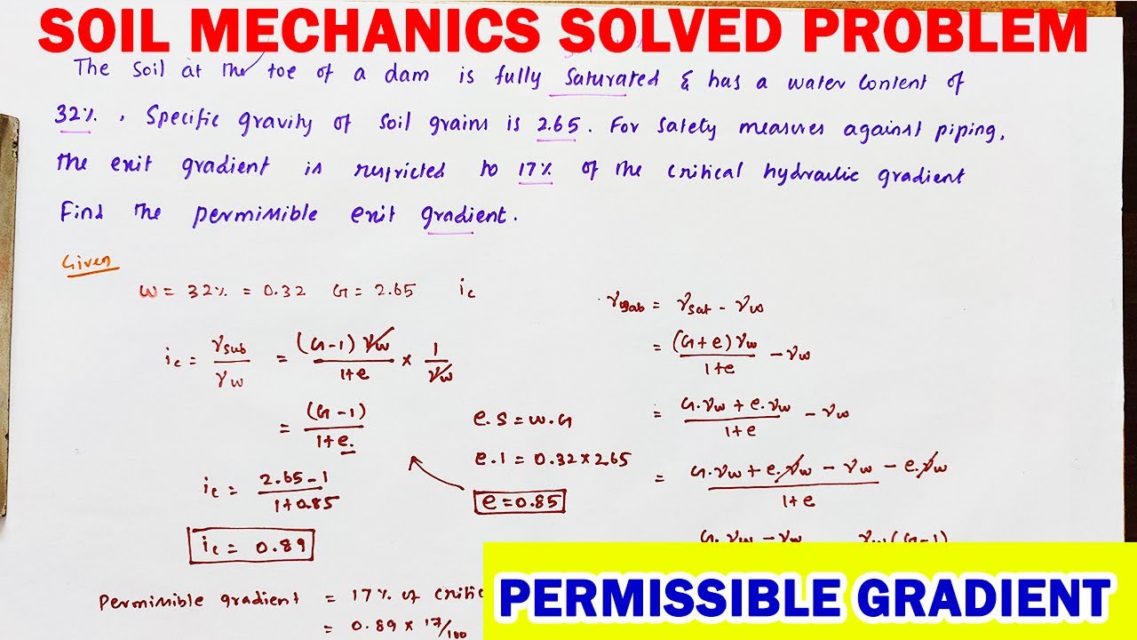 Numerical on Soil mechanics | permissible exit gradient | critical hydraulic gradient #geotechnical