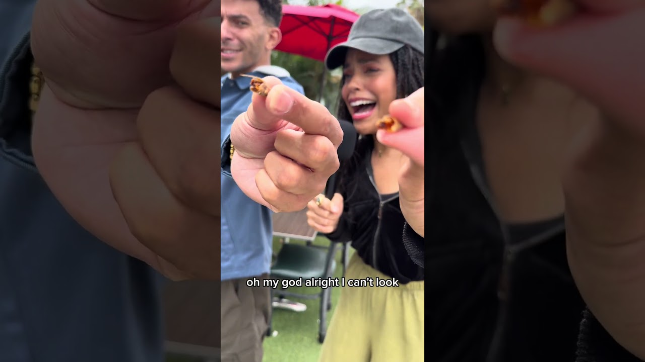 I dared Khleo Thomas to eat crickets with me 🦗 let’s just say… we were both terrified 😂