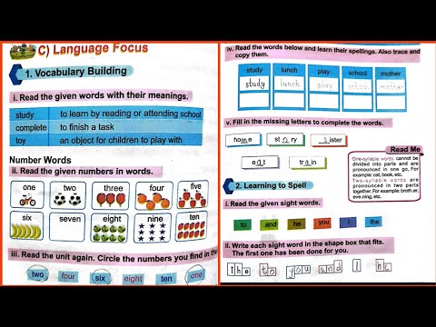 Vocabulary Building||One and two syllable words||Words Meanings Grade 1 SNC Book
