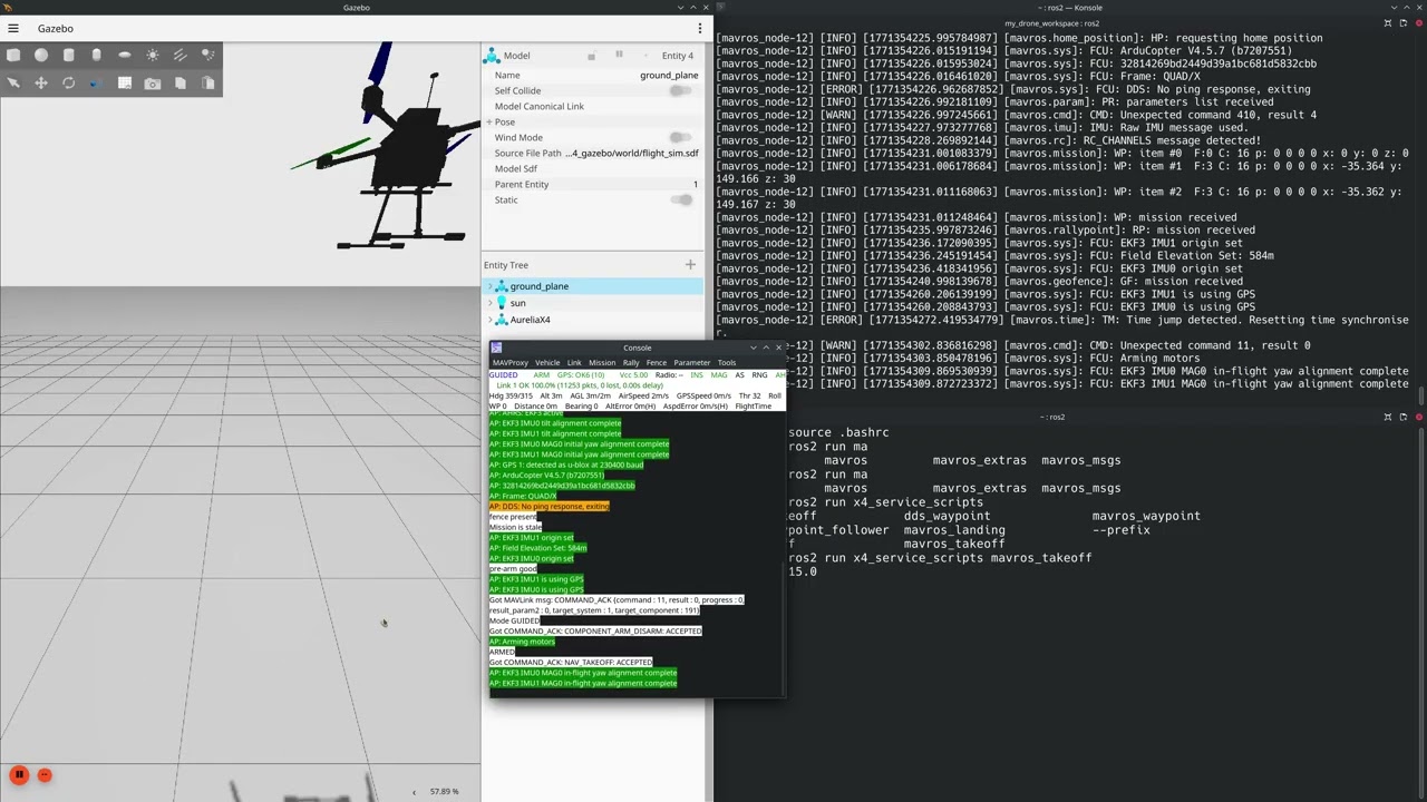 Aurelia X4 Gazebo SITL Takeoff Simulation
