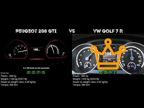 Peugeot 208 GTi vs VW Golf 7 R // 0-100 km/h