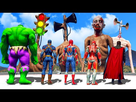 Team Avengers FOUND Giant Angry Siren Head Army - Spider Man & Hulk & Iron Man