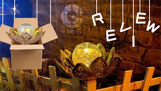 GIGALUMI Solar Lotus Light, Crackle Globe Glass Lotus Decorations, Met
