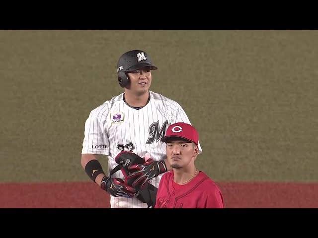 【6回裏】打線爆発!! マリーンズ・佐藤都志也 強い打球はライトの右を抜けタイムリー2ベースに!! 2025年6月10日 千葉ロッテマリーンズ 対 広島東洋カープ