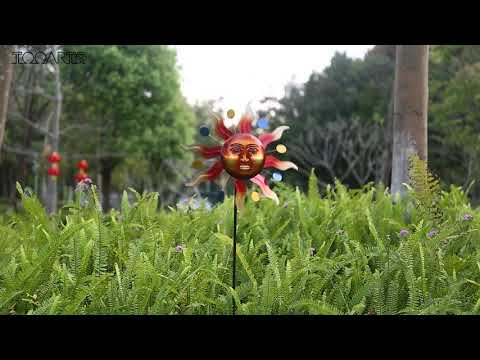 Sunlight Face Windmill Stake Outdoor 3D Wind Spinner Yard Lawn and Garden Decoration