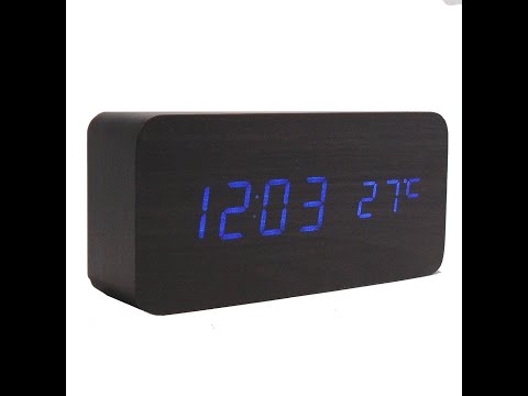 Часы-будильник VST-862 в стиле деревянного бруска черный корпус синие цифры