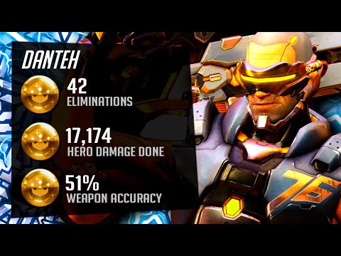 Danteh Insane Symmetra and Soldier 76 gameplay! 42 elims! [ Overwatch Season 31 Top 500 ]