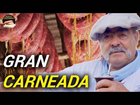 Gran carneada campera. Chorizos, salames y queso de chancho. Don Perotti festejó su cumpleaños
