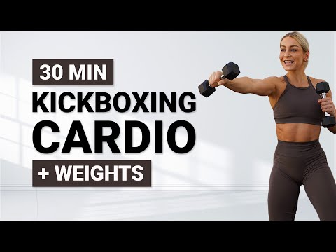30 MIN KICKBOXING CARDIO WORKOUT | + Light Weights for Toned Arms | Full Body HIIT | Super Sweaty