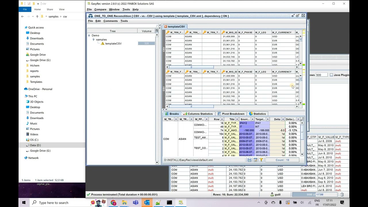 Sample 1: Reconcile 2 CSV files