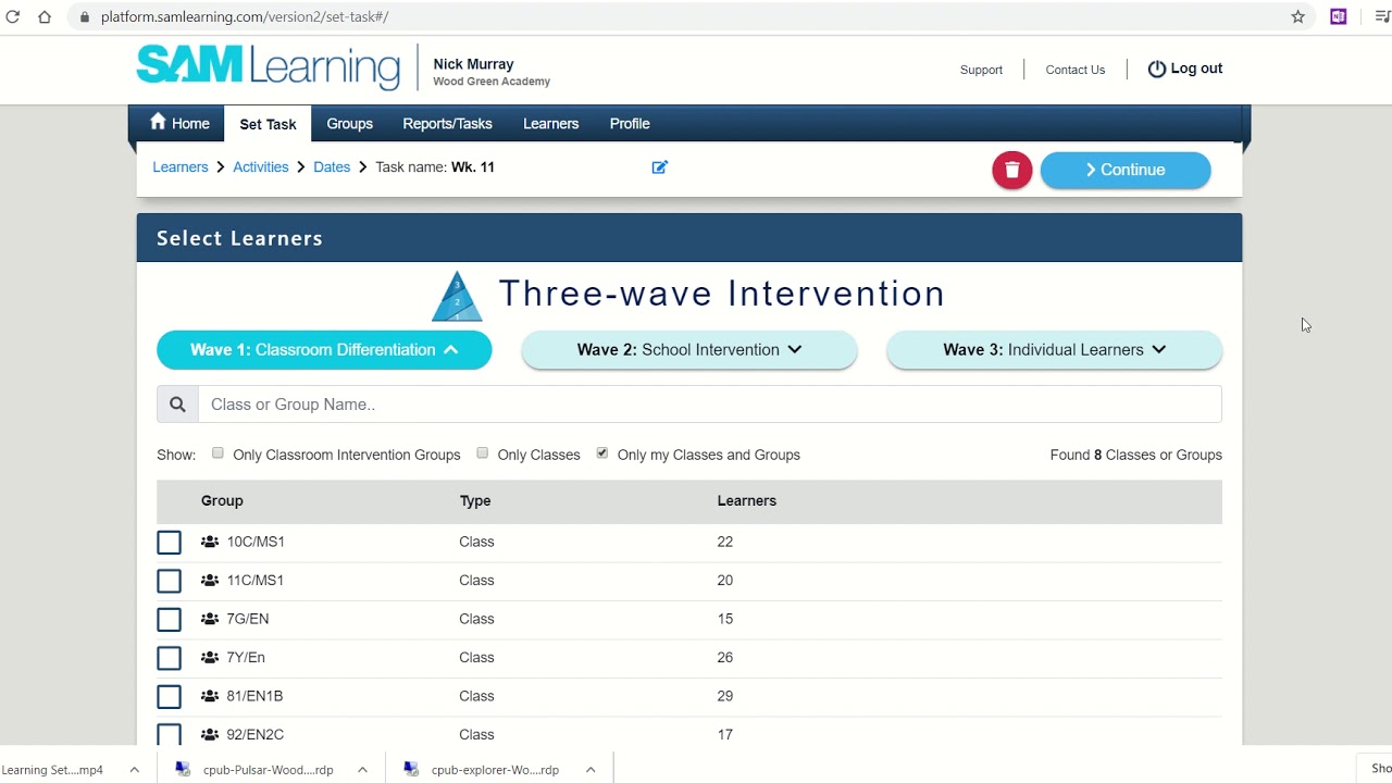 Sam Learning Setting a Task