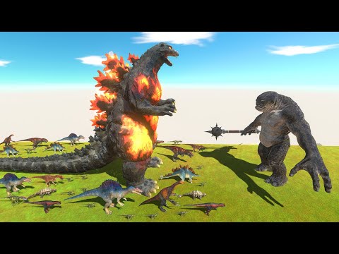 Godzilla Burning and Dinosaurs Hunt Giant Troll - Animal Revolt Battle Simulator