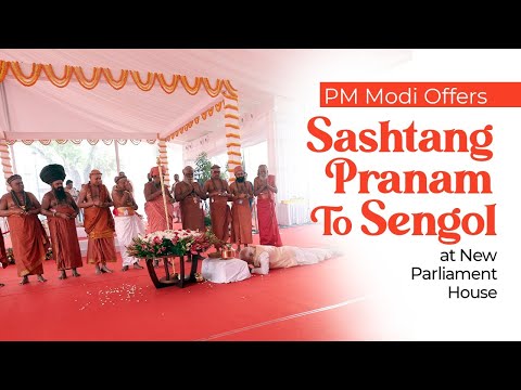 PM Modi Offers Sashtang Pranam To Sengol at New Parliament House
