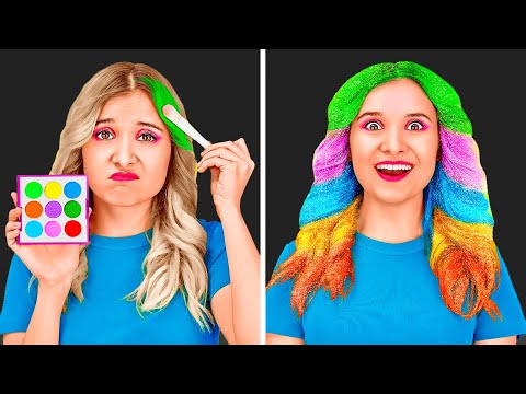 FUNNY GIRLY PROBLEMS WITH LONG HAIR || Colorful Girly Hacks And DIY Tips! by 123 GO! SCHOOL