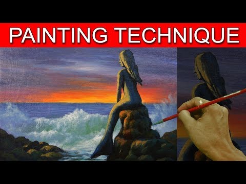 Acrylic Seascape Painting Tutorial Mermaid Statue in Step by Step Basic Lesson by JM Lisondra Video