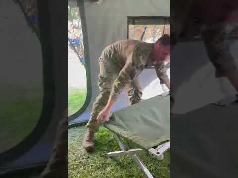 Set up an Army cot in 60 seconds.