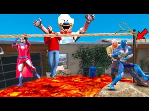 Rope Hero Saves Superhero Tipson from Extreme Lava in GTA 5