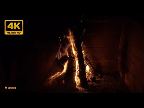 Night Fire in the Dark Background Video 4K 6 Hours Burning Fireplace Sounds & Black Screen for Sleep
