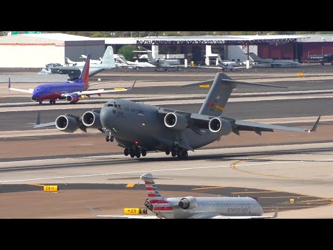 AMERICAN HEAVY METAL! USAF Boeing C-17 Globemaster STUNNING Departure at Phoenix Sky Harbor Airport