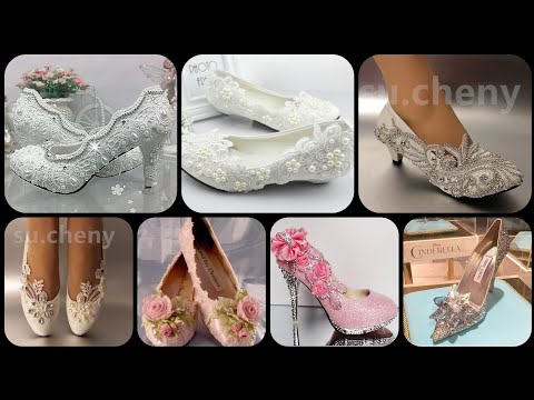 White wedding shoes princess crystal pearl wedding shoes bri...