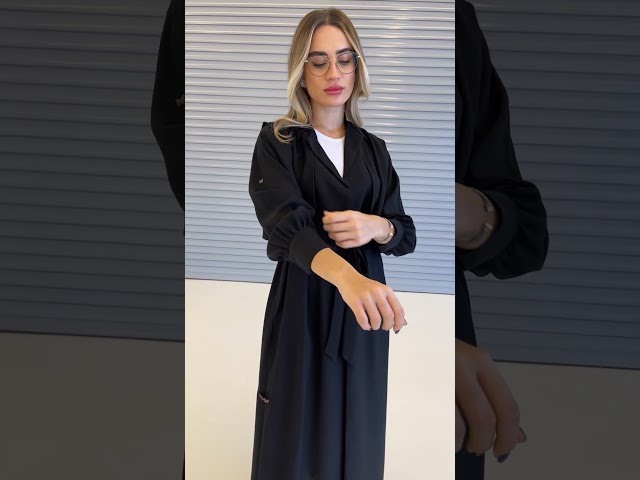 عباية عملية سوداء بحزام - Coat