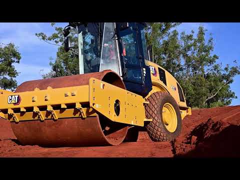 Cat CS7 Vibratory Soil Compactor Working on Grade
