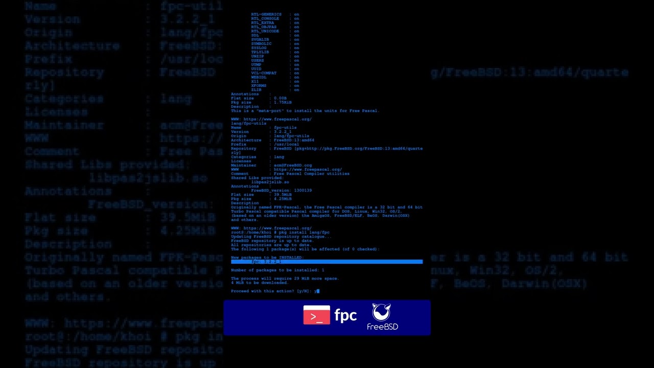 #FreeBSD #fpc Free Pascal Compiler Install [S2] #Shorts