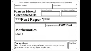 Functional Skills Maths L1 Past Paper 1 Pearson Edexcel