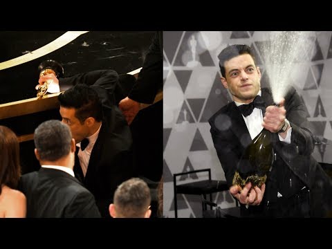 Rami Malek Falls Off Oscar Stage After Accepting Award, Parties Nonetheless Video
