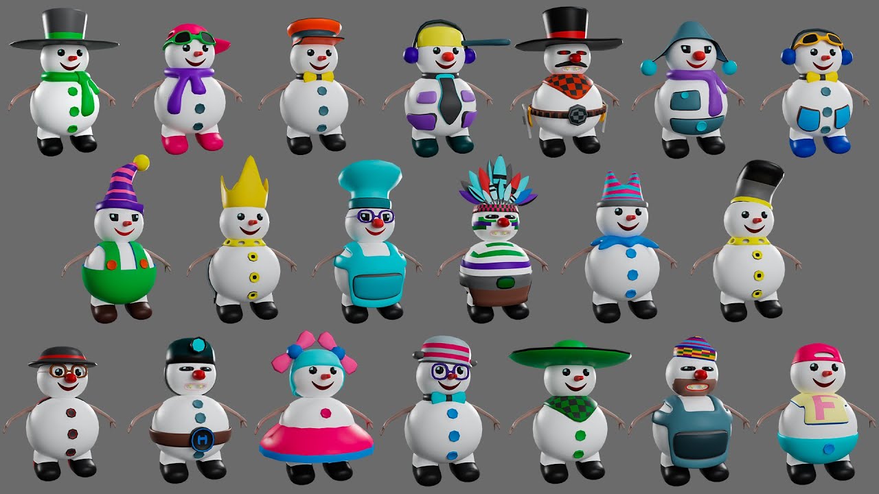 Cartoon characters-2 snowmen 3D Model