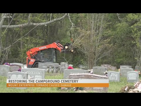 Restoring the Campground Cemetery after tornado rips through Mount Enterprise