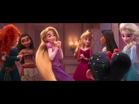 Trailer montage: Slaughter Race chase vs. Oh My Disney princess lounge — contrasting palettes the score leans into