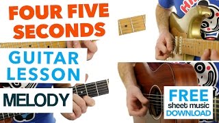► Four Five Seconds - Rihanna - Guitar Lesson (MELODY) ✎ FREE Sheet Music