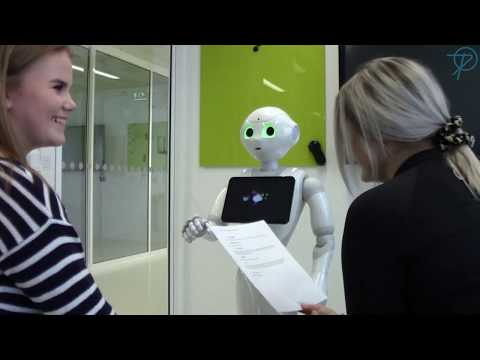 Pepper teaching English customer service at Perho College (February 2019)