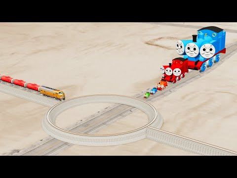 Thomas The Tank Engine Triple Head Big & Small Vs Circular Rail Track- BeamNG.Drive