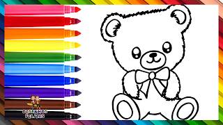 Desenhar e Colorir um Ursinho Fofo 🧸❤️🧡💛💚💙💜🌈 Desenhos para Crianças