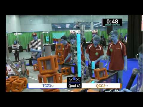 2015 VEXU Q43 - TGZ3 vs QCC2 - 12 to 85-Division Div-VEX U-VEX Worlds 2015