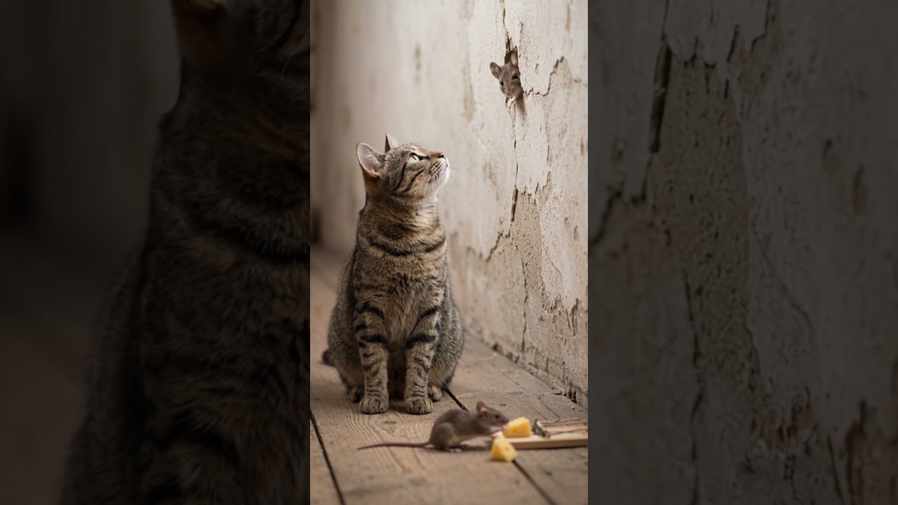 “Cat Watches the Wall… While Cheese Gets Stolen Behind Its Back” #cat #funny #mouse  #animals