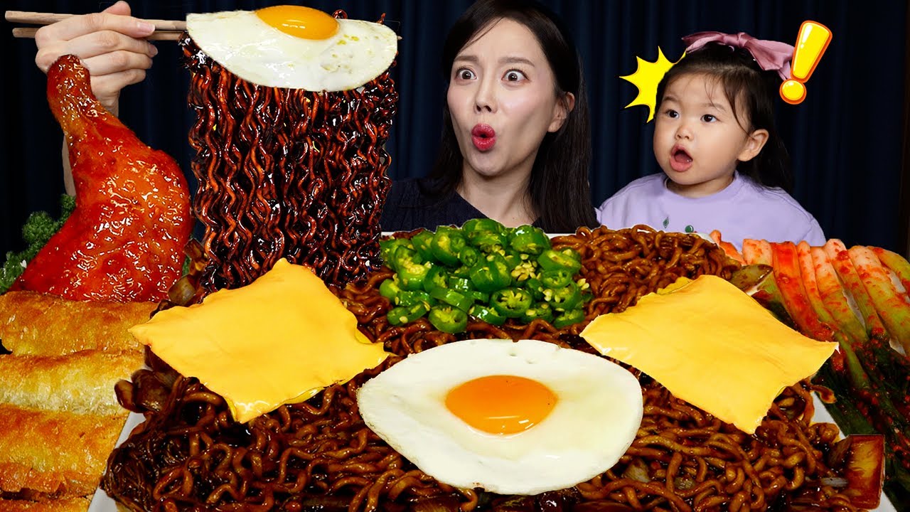 짜계치 💛 짜파게티 & 닭다리 & 군만두 먹방 Jjapaghetti Cheese&Egg 🥚 Chicken Leg&Fried Dumplings Mukbang ASMR Ssoyoung