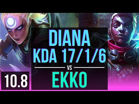 DIANA vs EKKO (MID) | KDA 17/1/6, Triple Kill, 9 solo kills, 73% winrate | NA Master | v10.8