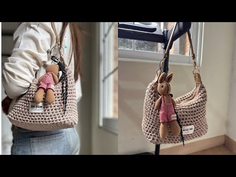 Renna shoulder bag.. crochet net bag tutorial 