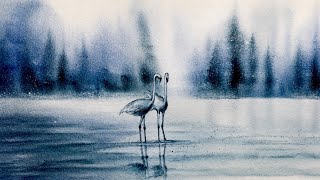 Dreamy Watercolor Birds in Fog | Relaxing Painting Tutorial